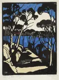 Margaret Preston, Harbour Foreshore 1925, 1925, hand coloured woodcut