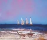 Sidney Nolan, (Man in Horse Drawn Cart; Four Boats America's Cup)