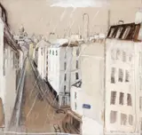 Wandering up to Montmartre in the Rain 1984-91 by Brett Whiteley, 1984-91, oil and mixed media on board, offered Dec 2010