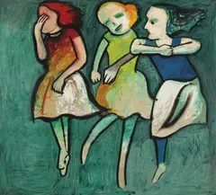 Three Figures by Charles Blackman, enamel and oil on paper on composition board, offered Dec 2010