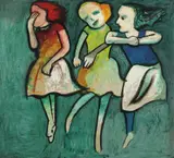 Three Figures by Charles Blackman, enamel and oil on paper on composition board, offered Dec 2010