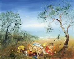 Beach Party by David Boyd, oil on composition board, sold Dec 2010