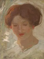 Mrs David Fox (nee Ethel Stephens) (Head Study for Woman in White: The Arbour) c1908 by E. Phillips Fox, c1908, oil on canvas, offered Dec 2010