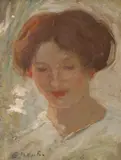E. Phillips Fox, Mrs David Fox (nee Ethel Stephens) (Head Study for Woman in White: The Arbour) c1908