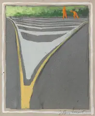 Jeffrey Smart, Sketch for The Arezzo Turn-Off II 1973, 1973, gouache on paper