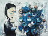 Woman and Flowers 1959 by Charles Blackman, 1959, oil on composition board, sold Sep 2010