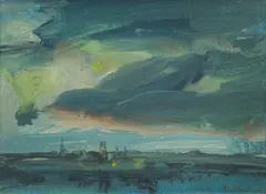 Chiswick 1954 by Fred Williams, 1954, gouache on composition board, sold Jun 2010