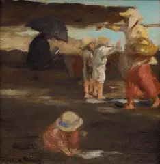 On the Beach c1910 by Rupert Bunny, c1910, oil on canvas-board, sold Jun 2010