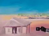 Landscape with Ned Kelly 1982 by Sidney Nolan, 1982, Ripolin enamel on composition board, sold Jun 2010