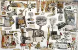 Jill Lewis working 1990s-2000s, The Story of Whispering Fishes and Balancing Acts 2005, 2005, synthetic polymer paint and mixed media on canvas
