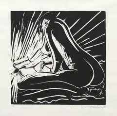 Warming and Reading 1981 by Brett Whiteley, 1981, linocut, sold Mar 2010
