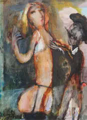 Artist and Model by Garry Shead, oil on printed paper, sold Mar 2010