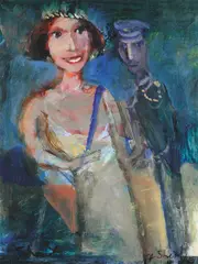 Garry Shead, Smiling Queen, oil and collage on paper