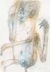 Thinking Monkey by John Olsen, pastel on paper, sold Mar 2010
