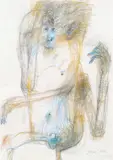 John Olsen, Thinking Monkey, pastel on paper
