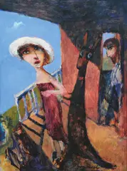Frieda and Kangaroo by Garry Shead, oil on board, sold Mar 2010