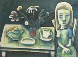 Girl at a Table 1955 by Charles Blackman, 1955, oil on paper on composition board, sold Mar 2010