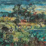 John Perceval, Goat in a Bayswater Garden 1956, 1956, oil on board