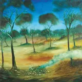 Burning Myxo Rabbits 1976 by Pro Hart, 1976, oil on canvas, sold Mar 2010