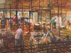 Hugh Sawrey, The Binde-Bango Shed in Full Swing, South Mitchell, Western Queensland, oil on canvas