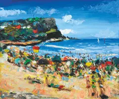Avalon Beach 1985 by Pro Hart, 1985, oil on board, sold Mar 2010