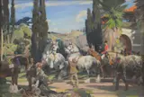 Preparing the Horses by Harold Septimus Power, oil on canvas on board, sold Mar 2010