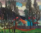 Alison Rehfisch, Fishing Cottages on the Hawkesbury c1967, c1967, oil on canvas