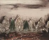 Asia (Landscape) 1967 by Sidney Nolan, 1967, mixed media on paper, sold Mar 2010