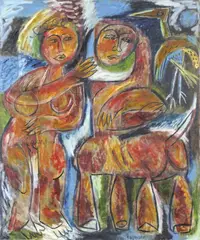 Pasquale Giardino, Two Figures, oil on canvas
