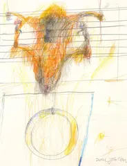 Indah by John Olsen, pencil and coloured pencil on paper, sold Dec 2009