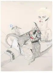 Del Kathryn Barton, Abandoned Bride 2002, 2002, crayon, watercolour, graphite and coloured pencil on hand-embroidered paper
