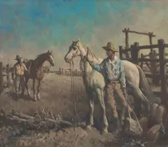 Daryl Lindsay, The Stockmen 1968, 1968, oil on canvas over board