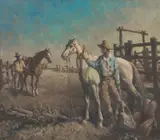 Daryl Lindsay, The Stockmen 1968, 1968, oil on canvas over board