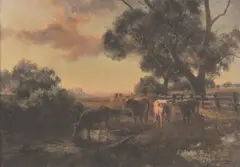 Cattle by a Stream by Jan Hendrik Scheltema, oil on canvas, sold Dec 2009