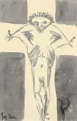 Crucifix c1945 by Joy Hester, c1945, ink and wash on paper, sold Dec 2009