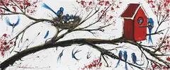 Mark Hanham, Bird on Branch with Nest, oil and mixed media on canvas