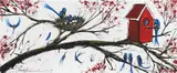 Mark Hanham, Bird on Branch with Nest, oil and mixed media on canvas