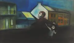 Robert Dickerson, Street Game, pastel on paper on board