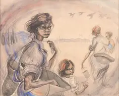 Elizabeth Durack, (Aboriginal Family) c1947-50, c1947-50, watercolour on paper