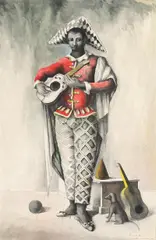 Loudon Sainthill, Player and Dog 1945, 1945, watercolour, pen and ink on paper