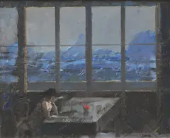 Preliminary Painting for Interior c1976 by Lawrence Daws, c1976, oil on board, sold Dec 2009