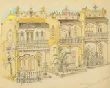 Terraces 1969 by Pamela Duke working 1960s-1970s, 1969, watercolour, pen and ink on paper, sold Dec 2009