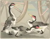 Ethleen Palmer, Ducks and Cart Wheels 1938, 1938, colour linocut
