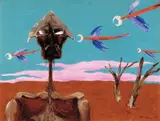 Explorer Attacked by Parrots 1967 by Albert Tucker, 1967, oil and mixed media on composition board, sold Sep 2009