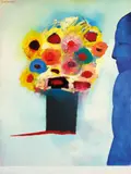 Figure and Flowers c1967 by Charles Blackman, c1967, oil on canvas on composition board, sold Sep 2009