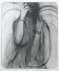 Gambella 1973 by Brett Whiteley, 1973, charcoal and watercolour on canvas on board, offered Sep 2009