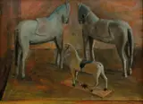 Wooden Horses c1975 by Margaret Olley, c1975, oil on board, sold Sep 2009