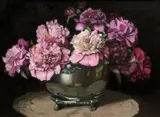 Albert John Sherman, Peonies, oil on canvas on board
