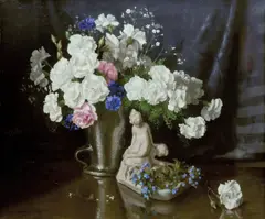 Albert John Sherman, Carnations, Cornflowers and Forget-Me-Nots, oil on canvas