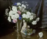 Albert John Sherman, Carnations, Cornflowers and Forget-Me-Nots, oil on canvas